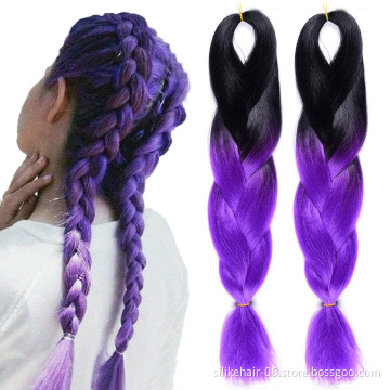 Wholsale Soft Ombre Purple Blue 24 Inch PROTECTIVE STYLE LIGHTWEIGHT Jumbo Braids Hair Easy Braiding Synthetic Hair Extensions
